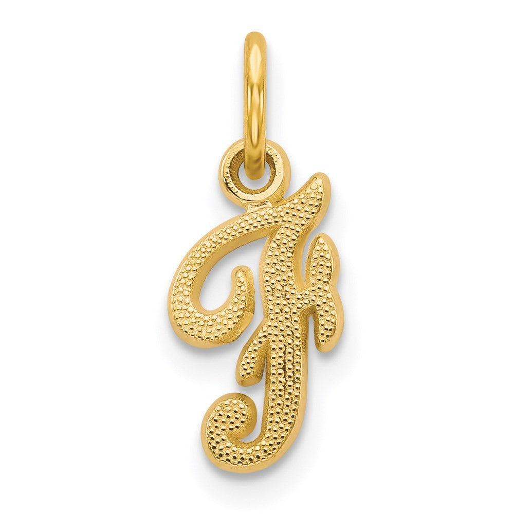 14k Yellow Gold Script Letter F Initial Charm Pendant
