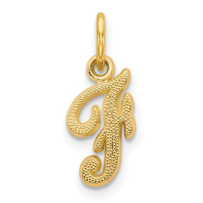 14k Yellow Gold Script Letter F Initial Charm Pendant