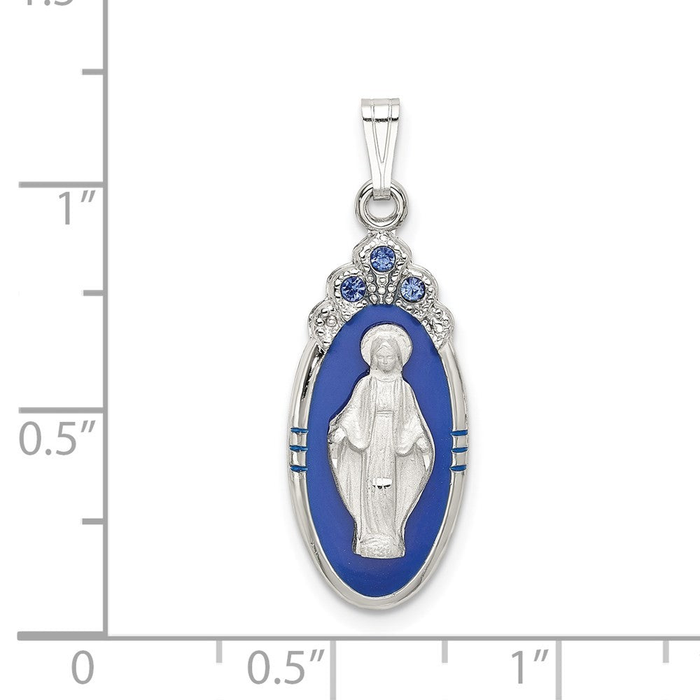 Sterling Silver Satin & Diamond-Cut Epoxy & Crystal Miraculous Medal Pendant