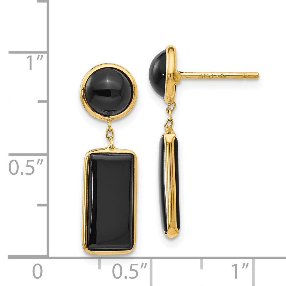 14k Yellow Gold Onyx Rectangle Dangle Earrings Gift for Women