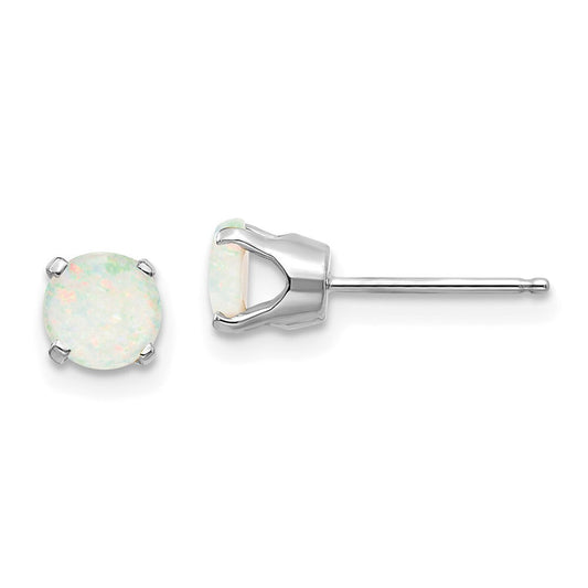 14k White Gold 5mm Opal Stud Earrings Gift for Women