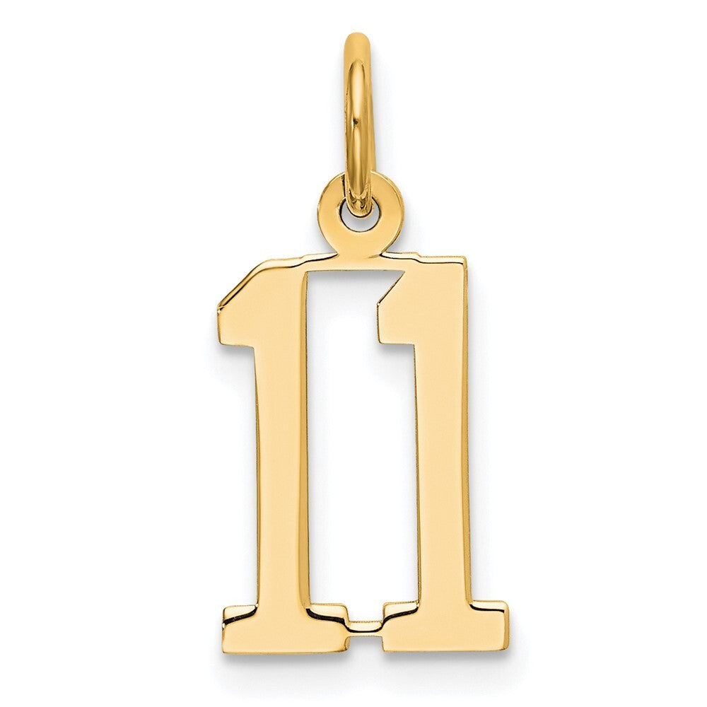 14k Yellow Gold Small Elongated Number 11 Charm Pendant for Women
