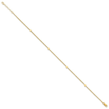 14k Yellow Gold Polished Hearts 4-Station 11" Anklet