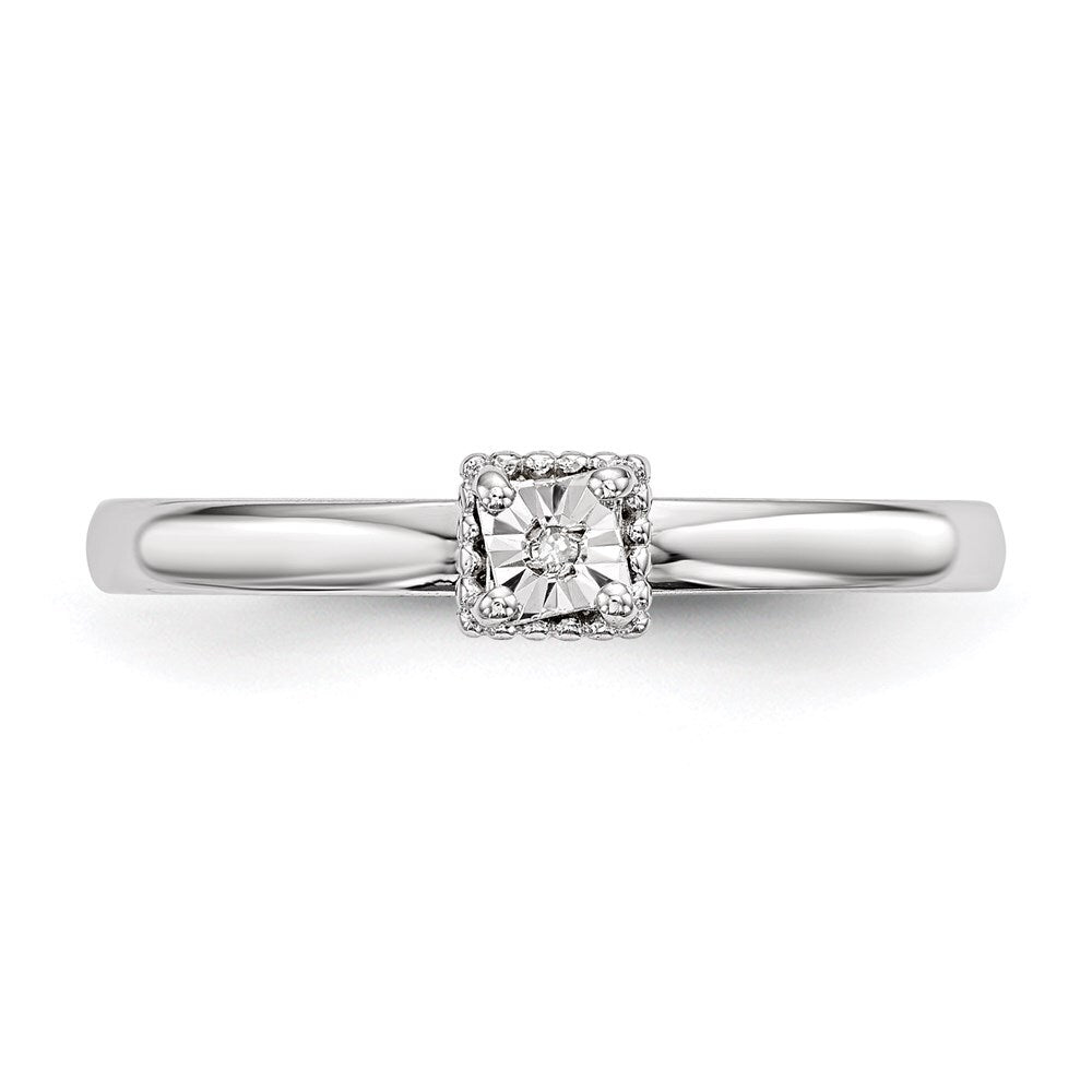 Sterling Silver Rhodium Plated Polished Diamond Heart Shape Ring Size 6
