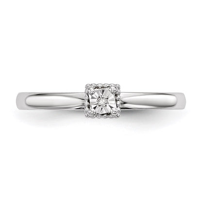 Sterling Silver Rhodium Plated Polished Diamond Heart Shape Ring Size 6