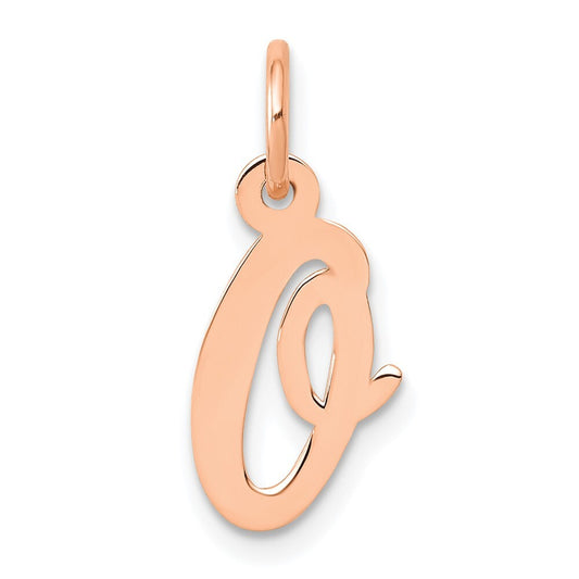 14k Rose Gold Small Script Letter O Initial Charm Pendant for Women