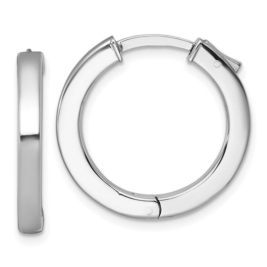 Sterling Silver Rhodium-plated Polished 3x23mm Hinged Square Tube Hoop Earrings