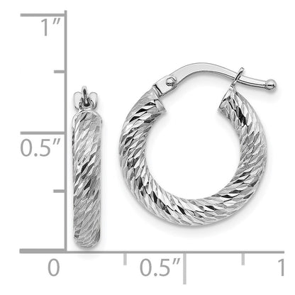 14k White Gold Diamond-cut Round Hoop Earrings Gift for Women