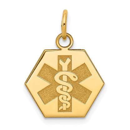 14k Yellow Gold Non-enameled Medical Jewelry Pendant for Women