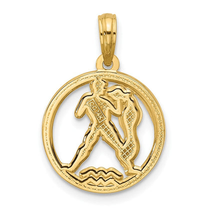 14k Yellow Gold Polished Round Aquarius Pendant for Women