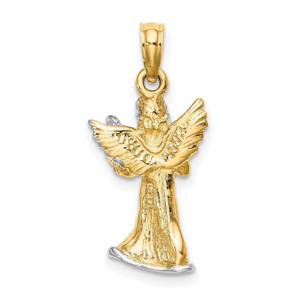 14k Yellow Gold  White Rhodium 3-D Angel Playing Harp Charm Pendant for Women