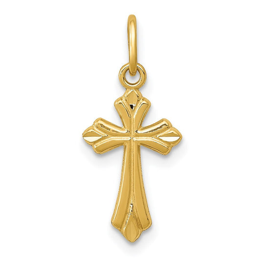 14k Yellow Gold Polished Diamond-Cut Small Cross Charm Pendant for Women