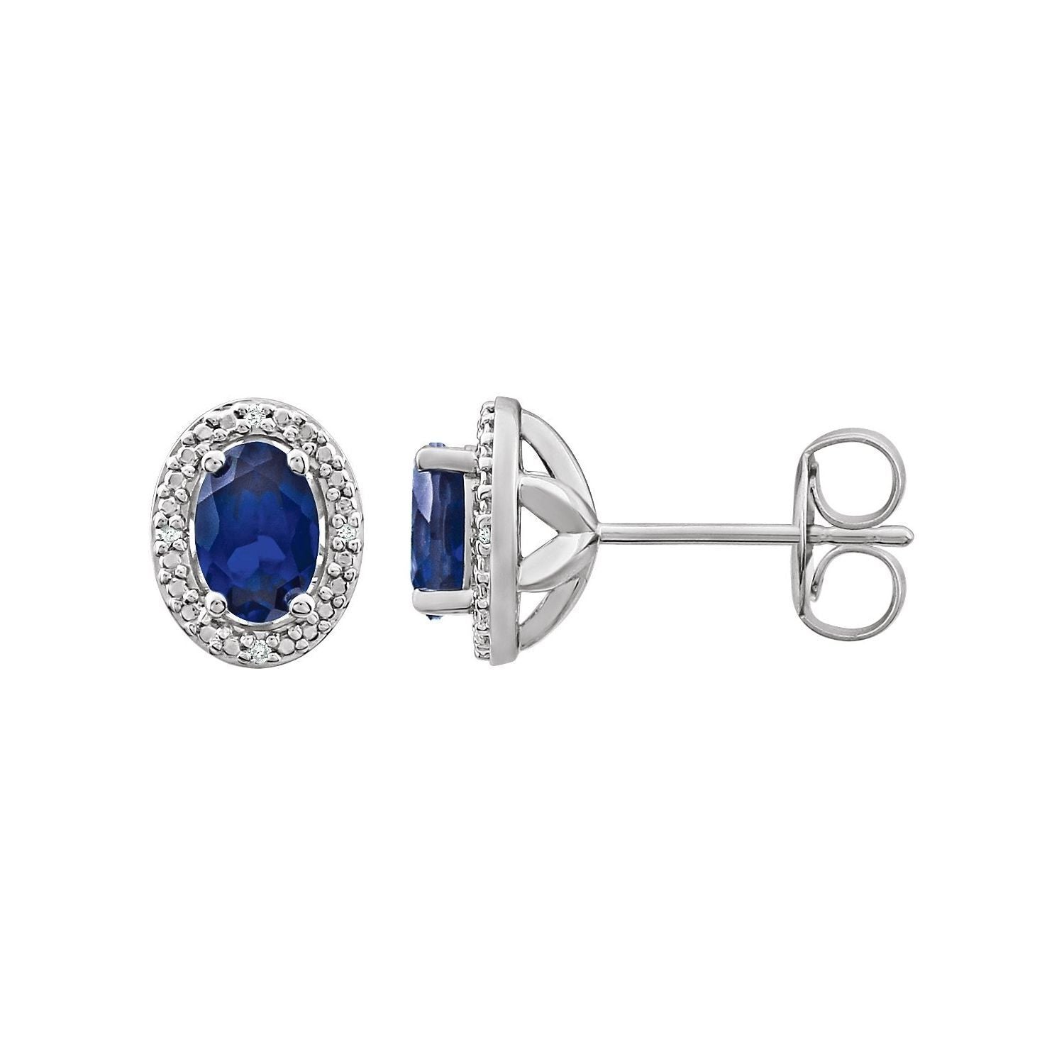 Sterling Silver Lab-Grown Blue Sapphire and .025 CTW Diamond Stud Earrings