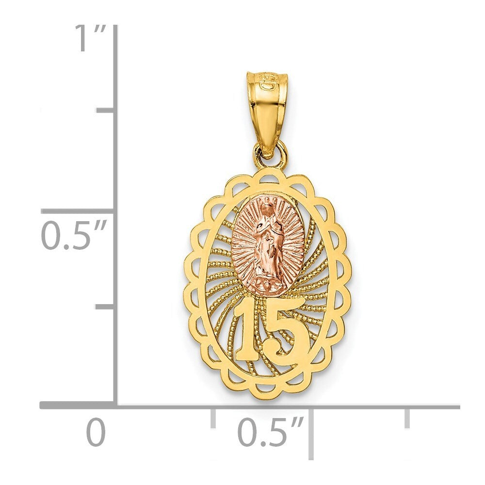 14k Two-tone Gold 15 Guadalupe Pendant for Women