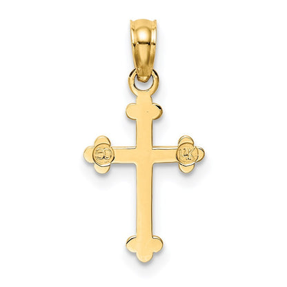 14k Yellow Gold Budded Cross Charm Pendant for Women