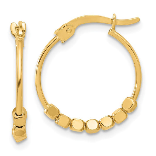 14k Yellow Gold Polished Beads Hoop Earrings