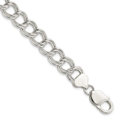 Sterling Silver 10.5mm Semi-Solid Double Link Charm Bracelet