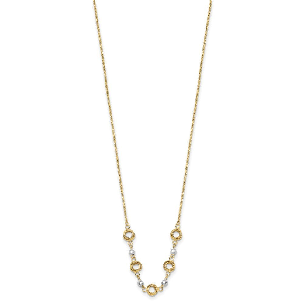 14K Two Tone 2 in Ext Polished Love Knots Diamond-Cut Bead Necklace