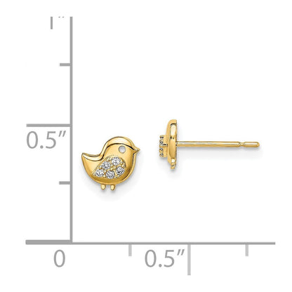 14k Yellow Gold Bird Cubic Zirconia Stud Earrings Gift for Women