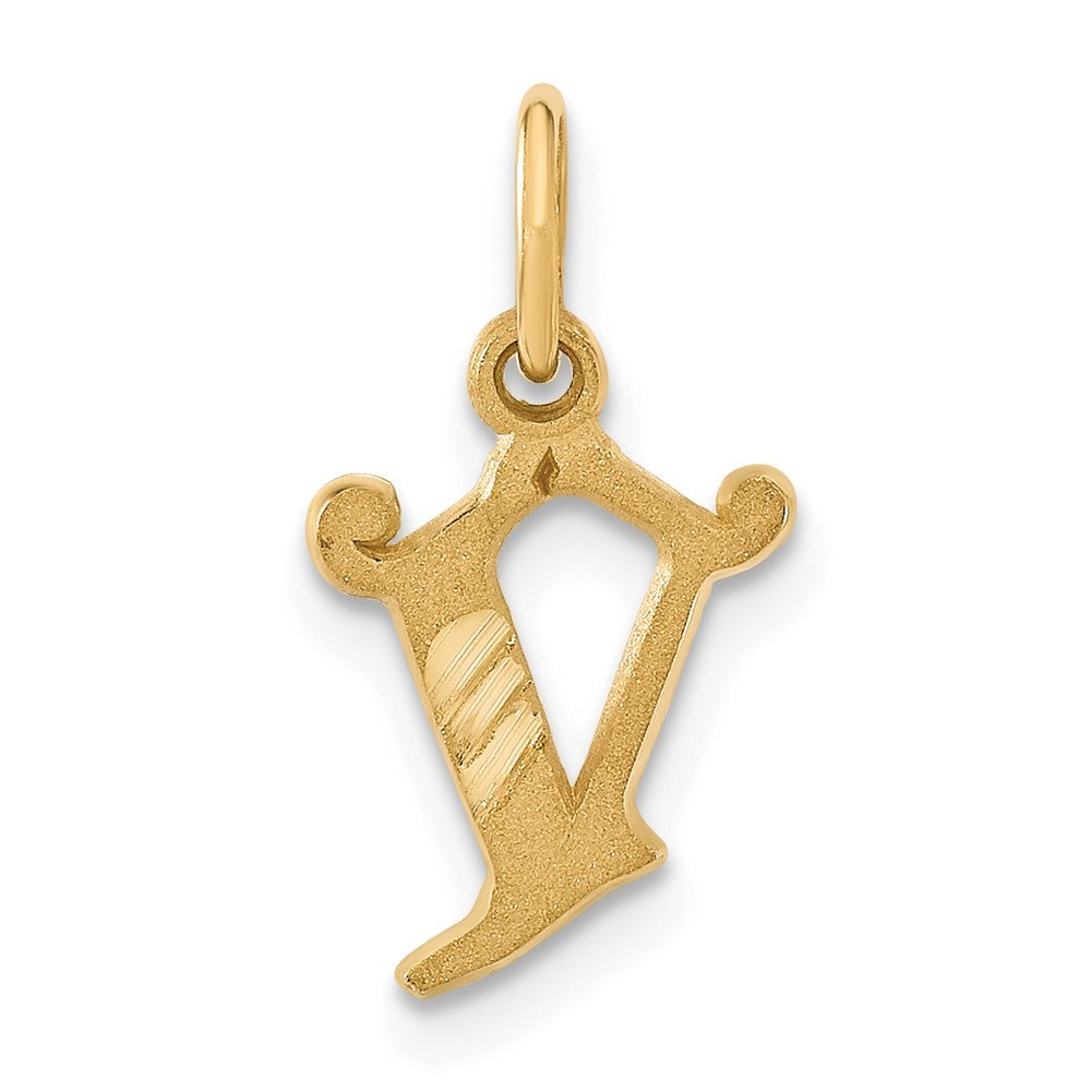 14k Yellow Gold Letter V Initial Charm Pendant