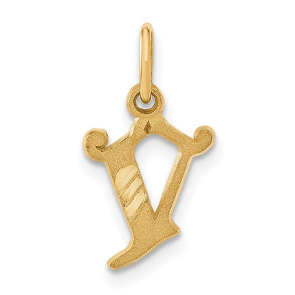 14k Yellow Gold Letter V Initial Charm Pendant