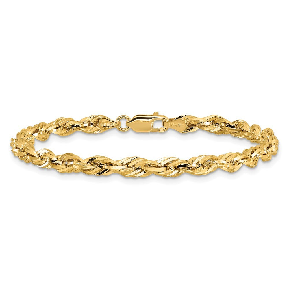 14k Yellow Gold 8 inch 4.25mm Semi Solid Rope Chain Bracelet
