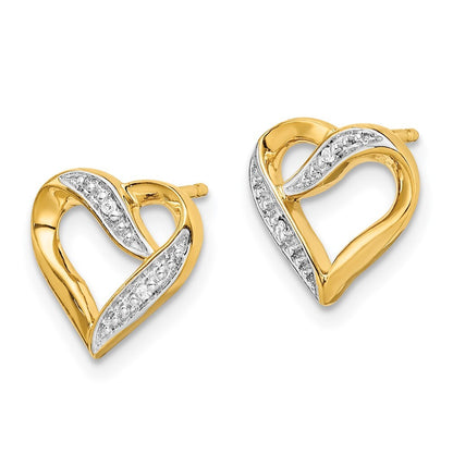 14k Yellow Gold and Rhodium Marquise Diamond Heart Stud Earrings Gift for Women