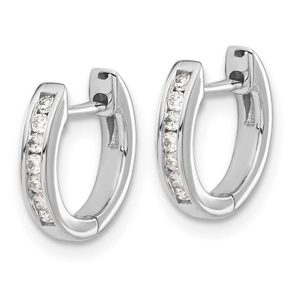 14k White Gold Polished Diamond Hinged Hoop Earrings