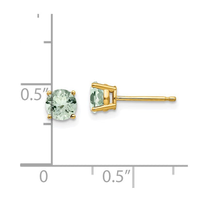 14k Yellow Gold 5mm Round Green Quartz Stud Earrings Gift for Women