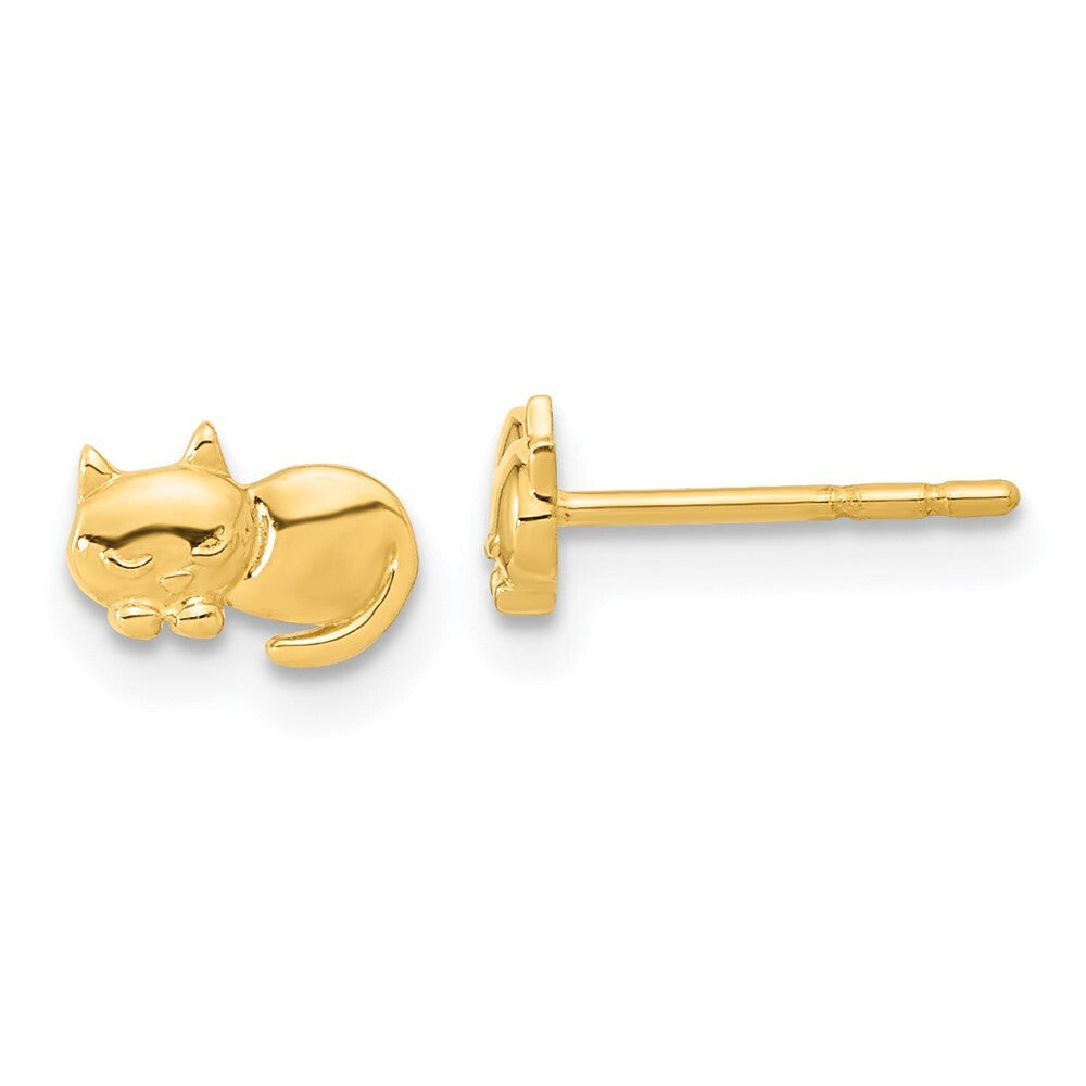 14k Yellow Gold Polished Cat Stud Earrings Gift for Women