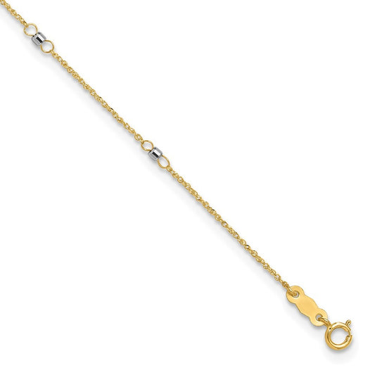 14K Two-tone Ropa Chain Mirror Beads 7-Station 11" Anklet