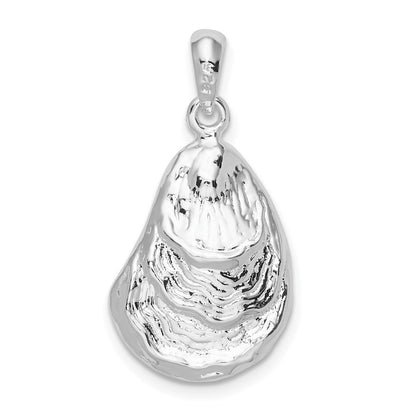Sterling Silver Rhodium-Plated Polished and Textured 3D Oyster Shell Pendant