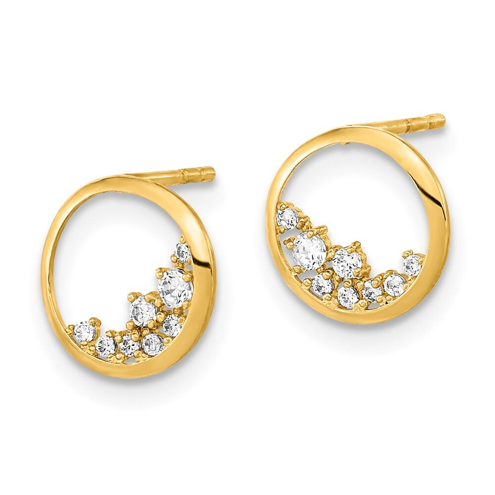14k Yellow Gold Polished Open Circle Cubic Zirconia Stud Earrings