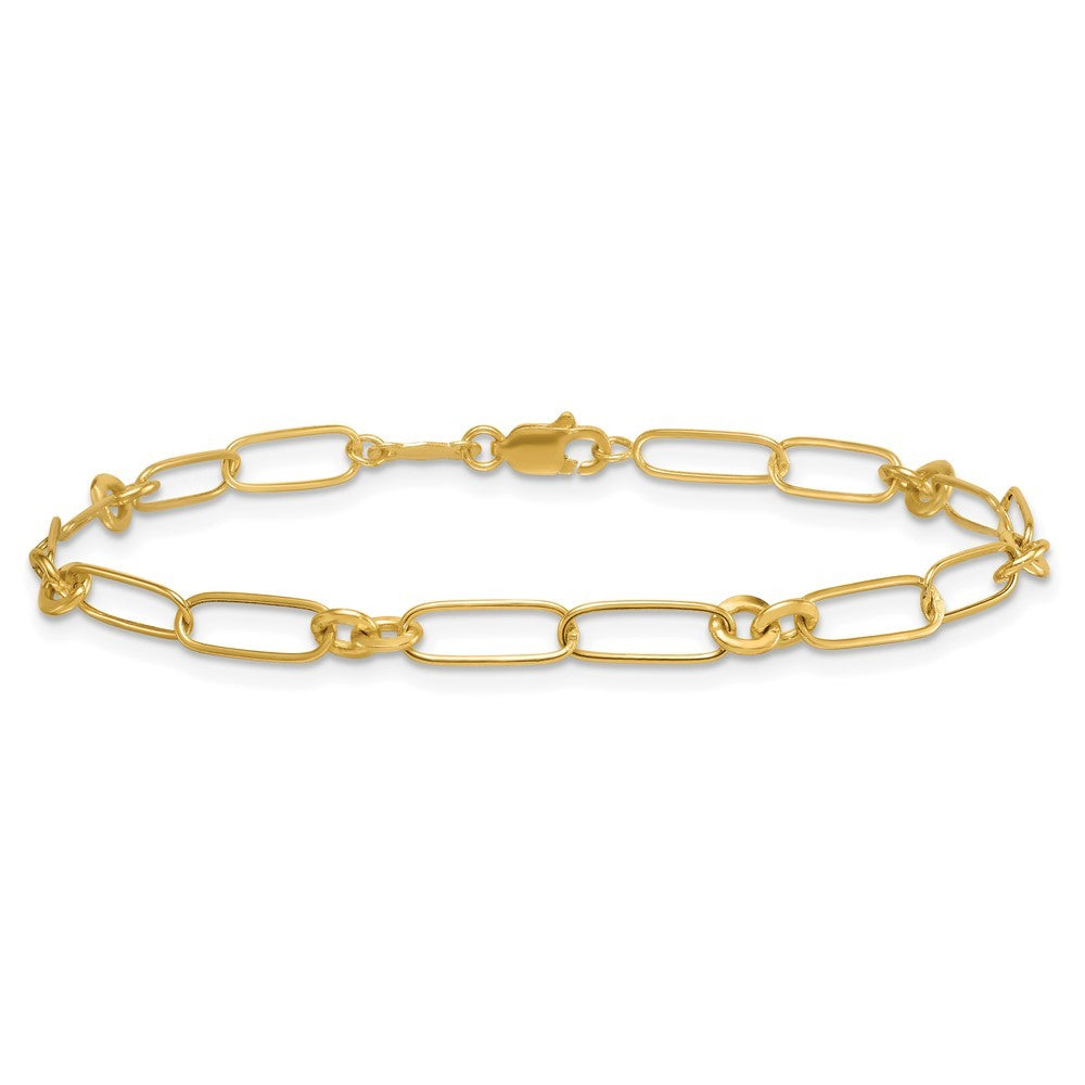 14k Yellow Gold Polished Paperclip and Round Fancy Link 7.5 inch Bracelet