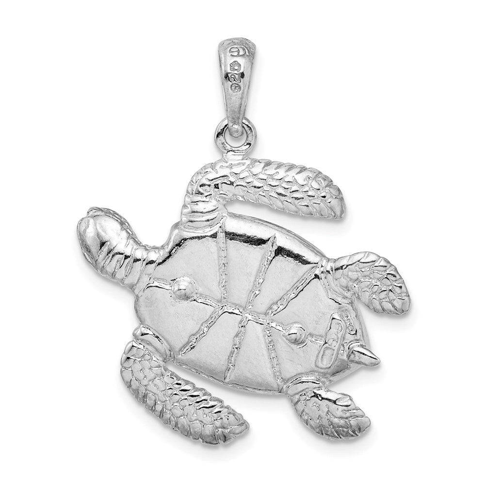 Sterling Silver Rhodium-Plated Polished 3D Large Sea Turtle Pendant