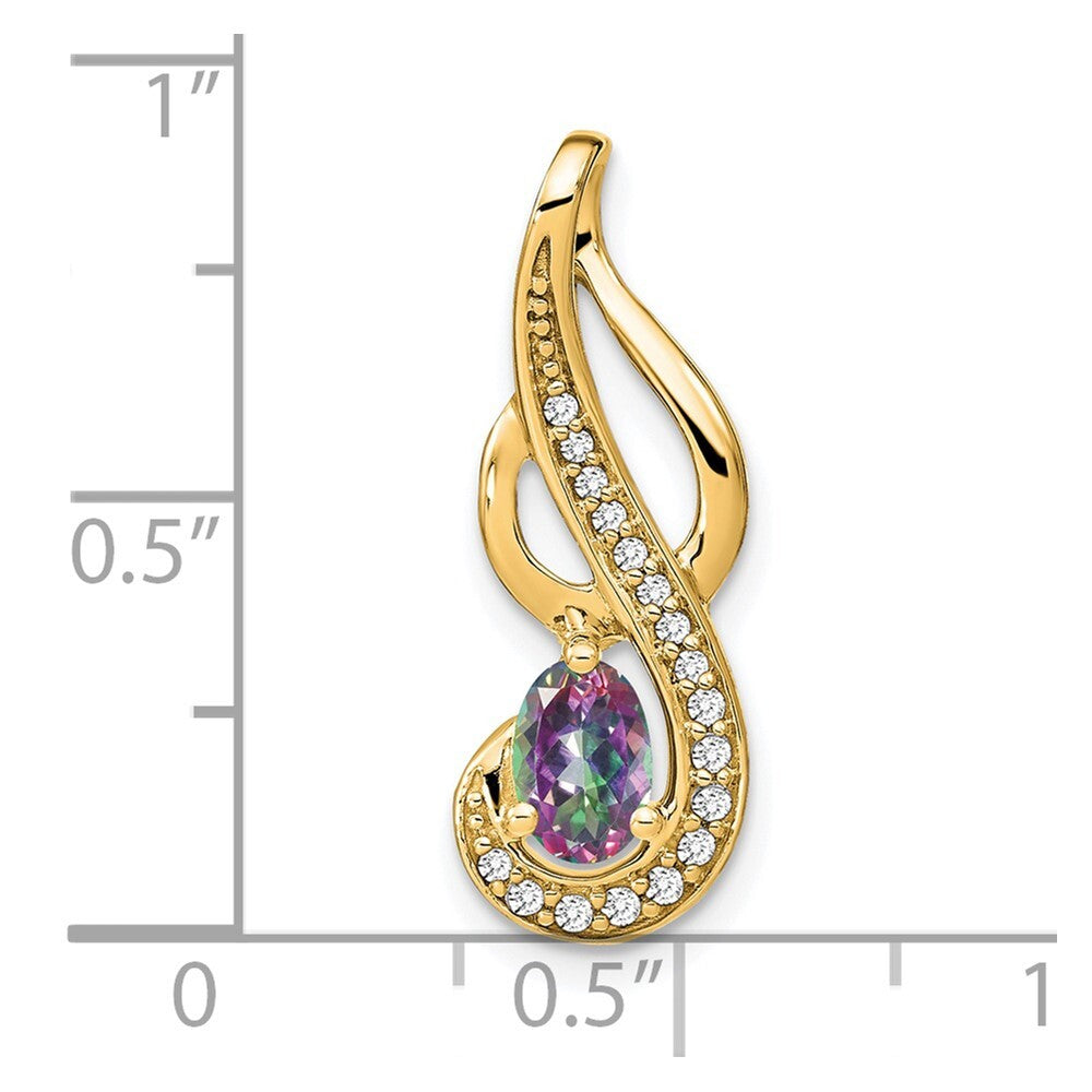 14k Yellow Gold Mystic Fire Topaz and Diamond Swirl Pendant for Women