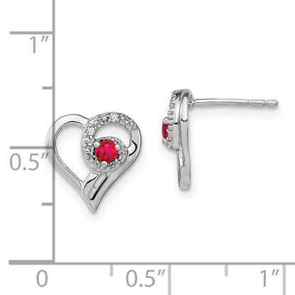 14k White Gold Ruby and Diamond Heart Stud Earrings