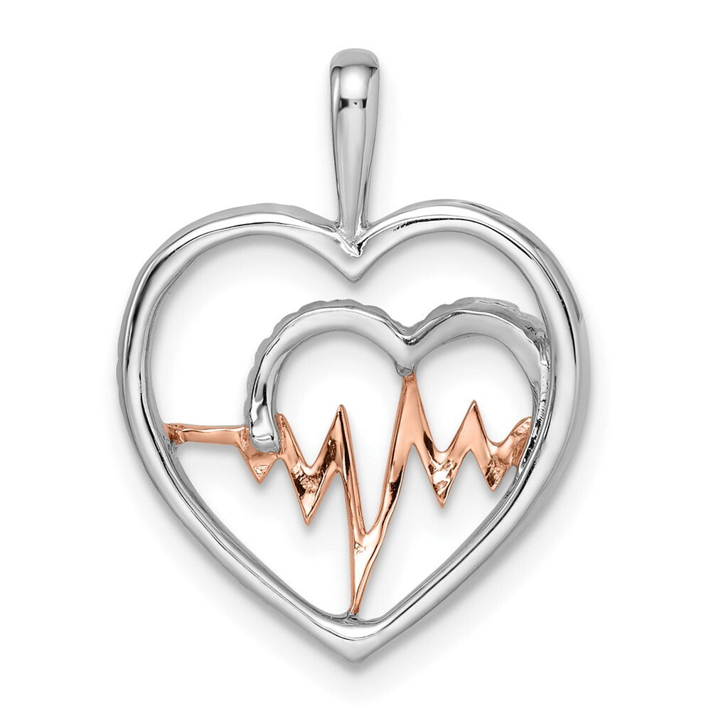 14k Two-tone Gold White and Rose Heart Beat Diamond Pendant for Women