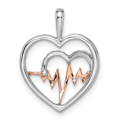 14k Two-tone Gold White and Rose Heart Beat Diamond Pendant for Women
