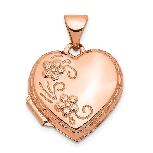 14k Rose Gold 15mm Reversible Heart Locket Pendant for Women