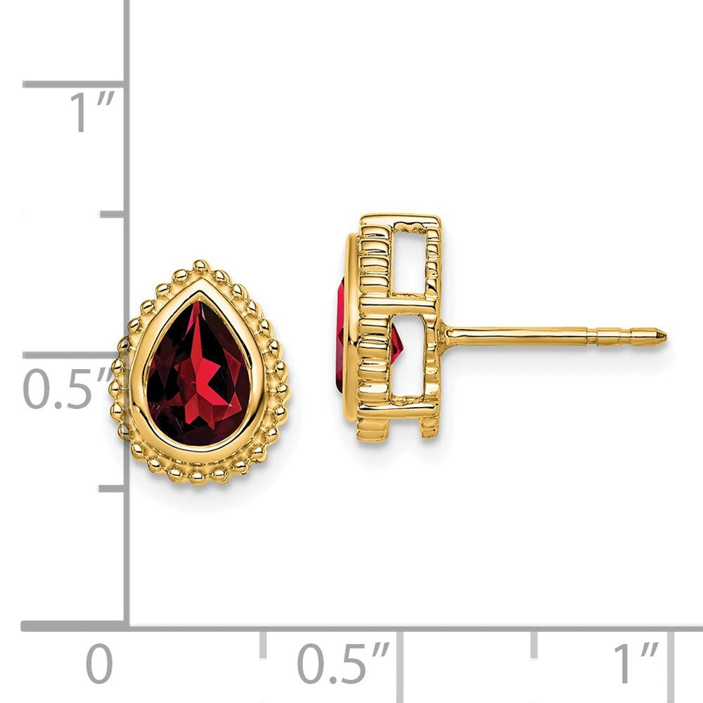 14k Yellow Gold Pear Garnet Stud Earrings