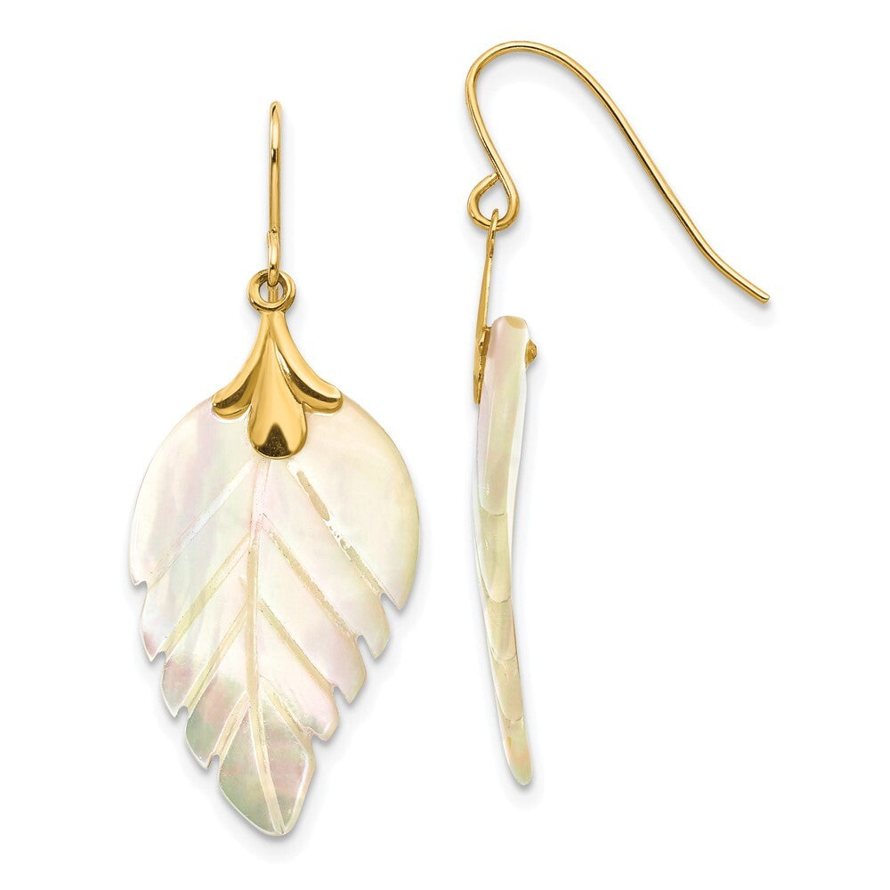 14k Yellow Gold Madi K Mother of Pearl Leaf Dangle Earrings