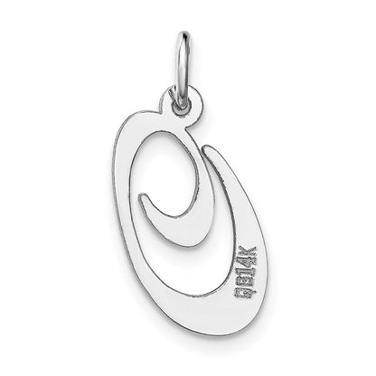 14k White Gold Medium Fancy Script Letter O Initial Charm Pendant for Women