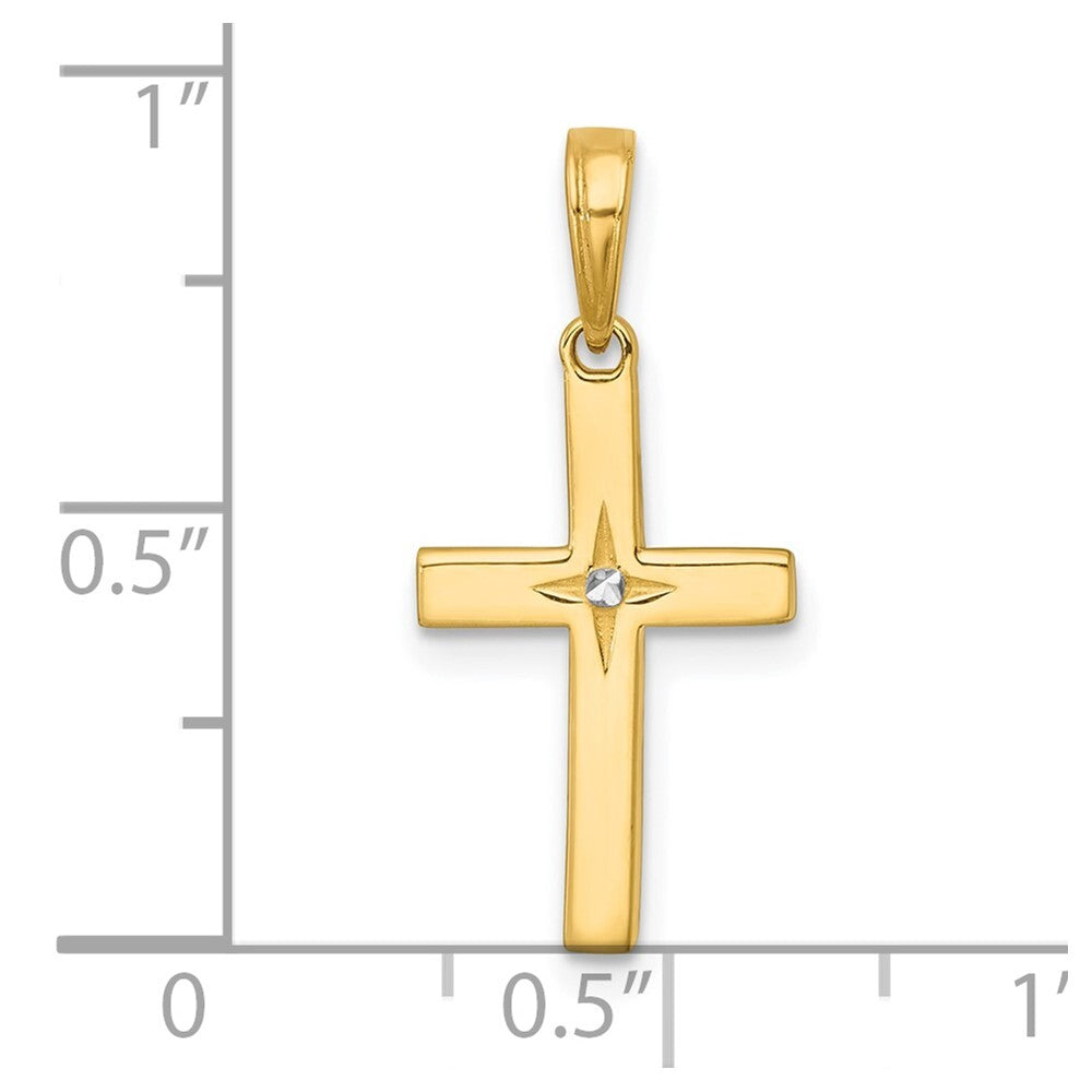 14k Yellow Gold Rhodium Diamond-Cut Cross Pendant for Women