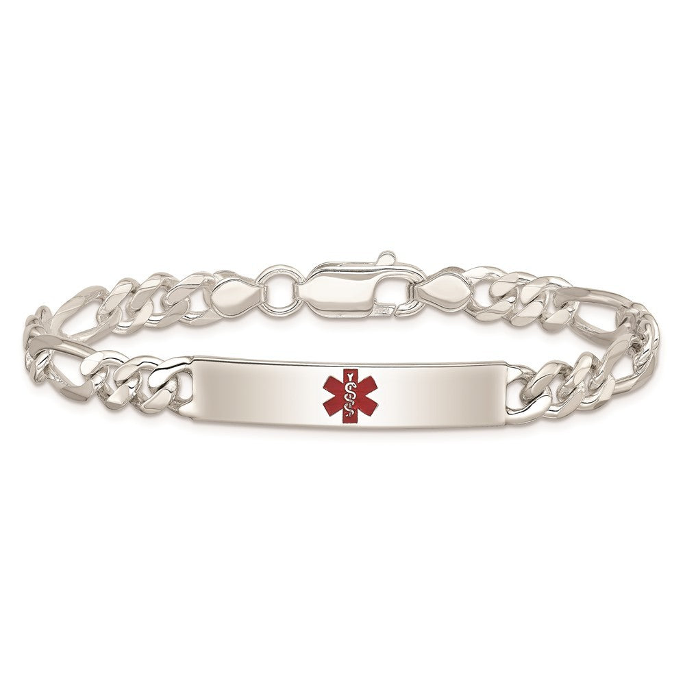 Sterling Silver Polished Medical Figaro Anchor Link ID Bracelet