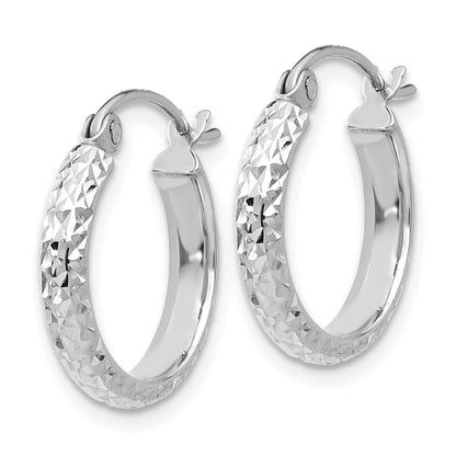 14K White Gold Diamond-cut 2.8x15mm Hollow Hoop Earrings Gift for Women