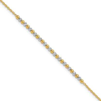 14K Two-tone Diamond-cut Beaded 7.5 inch Bracelet