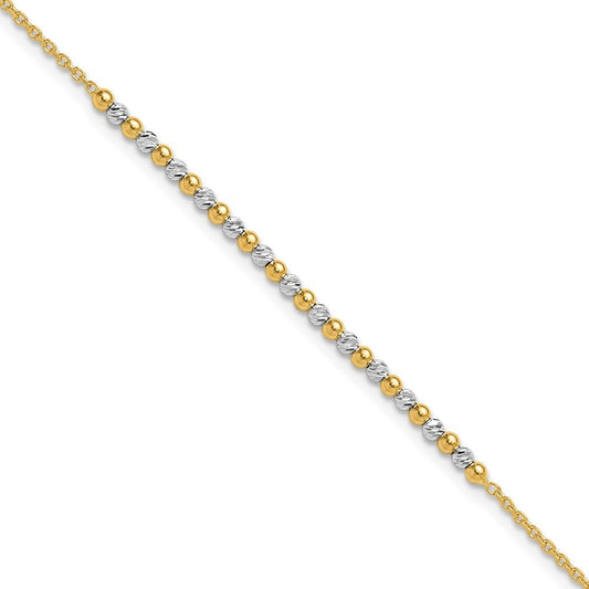 14K Two-tone Diamond-cut Beaded 7.5 inch Bracelet