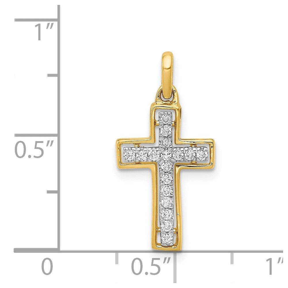 14k Yellow Gold and Rhodium 1/8ct. Diamond Cross Pendant