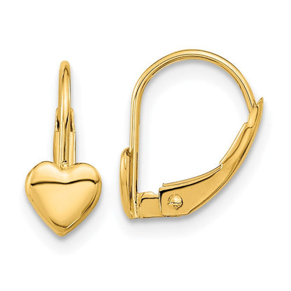 14k Yellow Gold Heart Leverback Earrings
